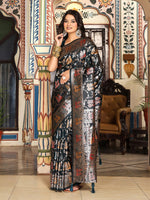 Amazing Teal Color Silk Fabric Partywear Saree