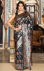 Amazing Teal Color Silk Fabric Partywear Saree