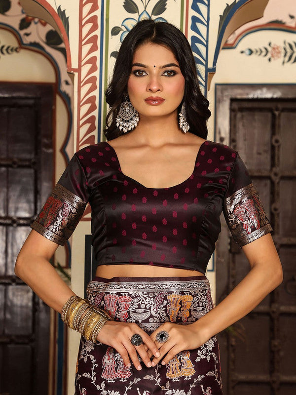Amazing Wine Color Silk Fabric Partywear Saree