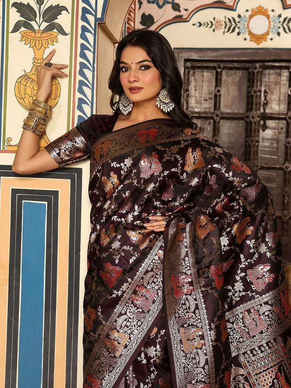 Amazing Wine Color Silk Fabric Partywear Saree