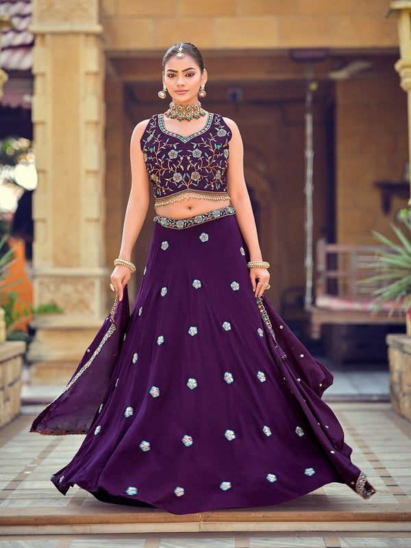Amazing Voilet Color Georgette Fabric Party Wear Lehenga