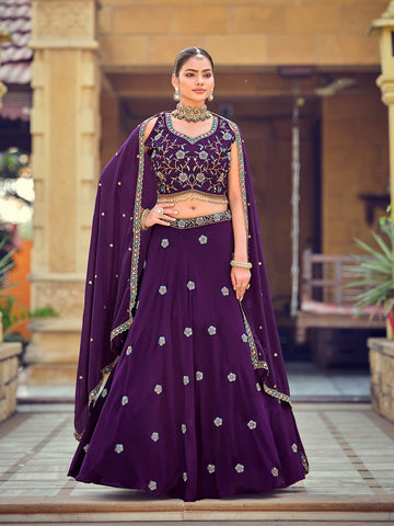 Amazing Voilet Color Georgette Fabric Party Wear Lehenga