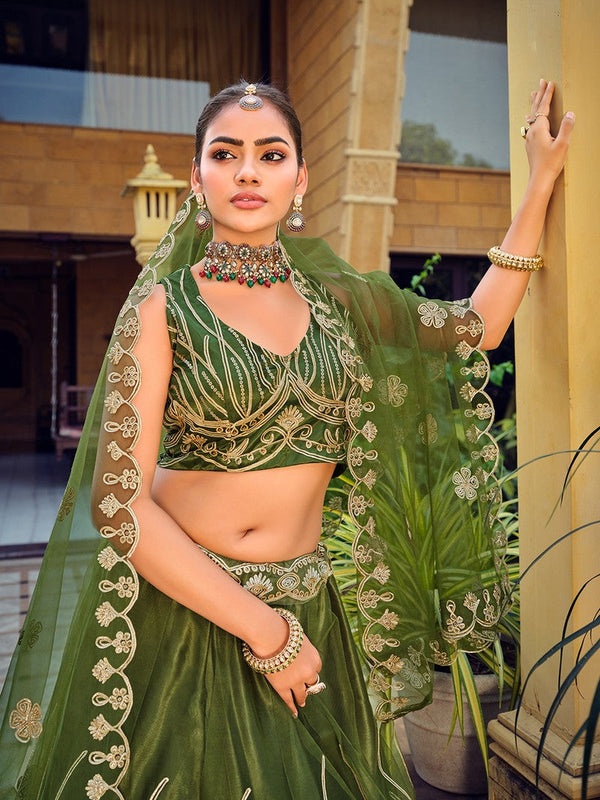 Amazing Green Color Net Fabric Party Wear Lehenga