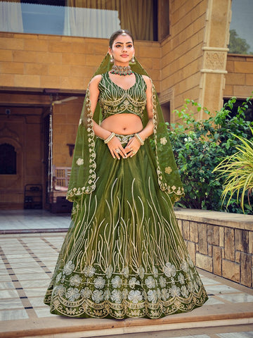 Amazing Green Color Net Fabric Party Wear Lehenga