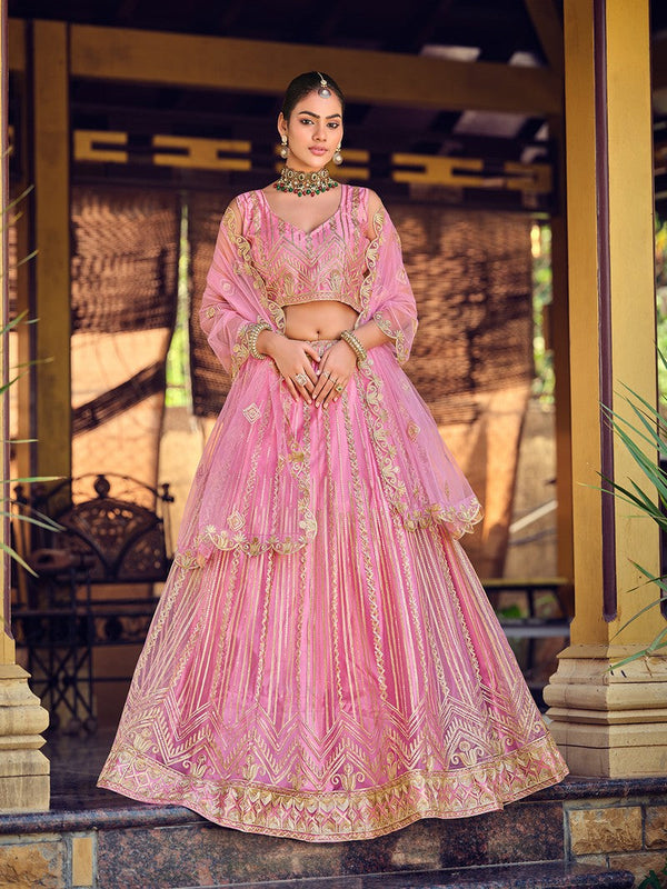 Amazing Pink Color Net Fabric Party Wear Lehenga