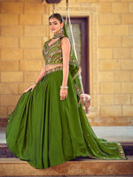 Amazing Green Color Silk Fabric Party Wear Lehenga