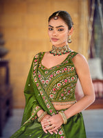 Amazing Green Color Silk Fabric Party Wear Lehenga