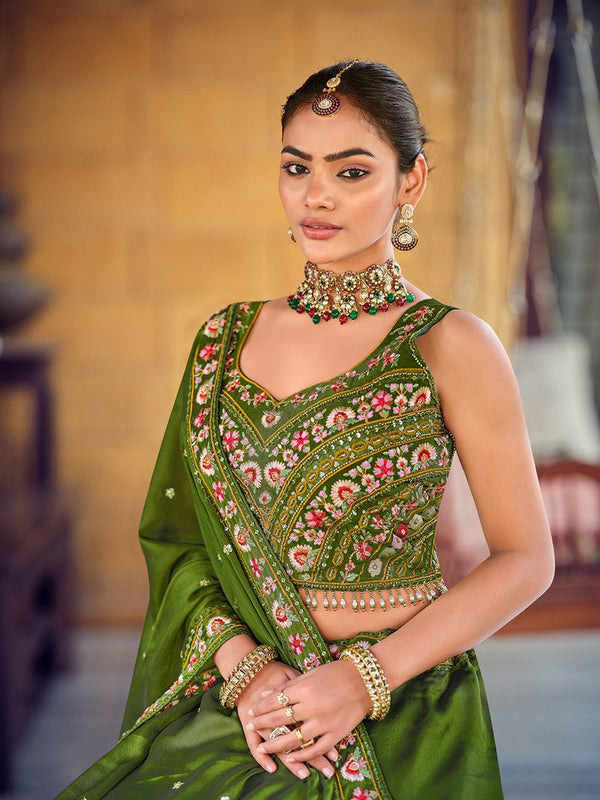 Amazing Green Color Silk Fabric Party Wear Lehenga