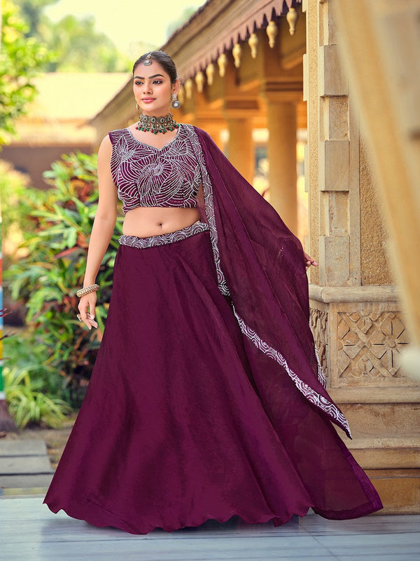 Amazing Voilet Color Silk Fabric Party Wear Lehenga