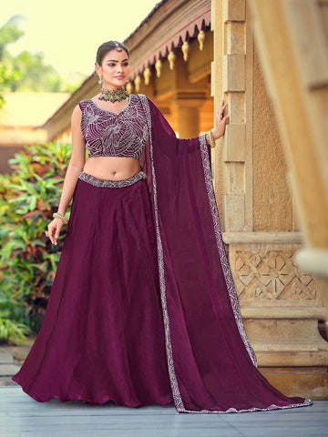 Amazing Voilet Color Silk Fabric Party Wear Lehenga