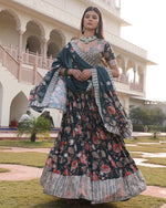 Amazing Green Color Chinon Fabric Party Wear Lehenga