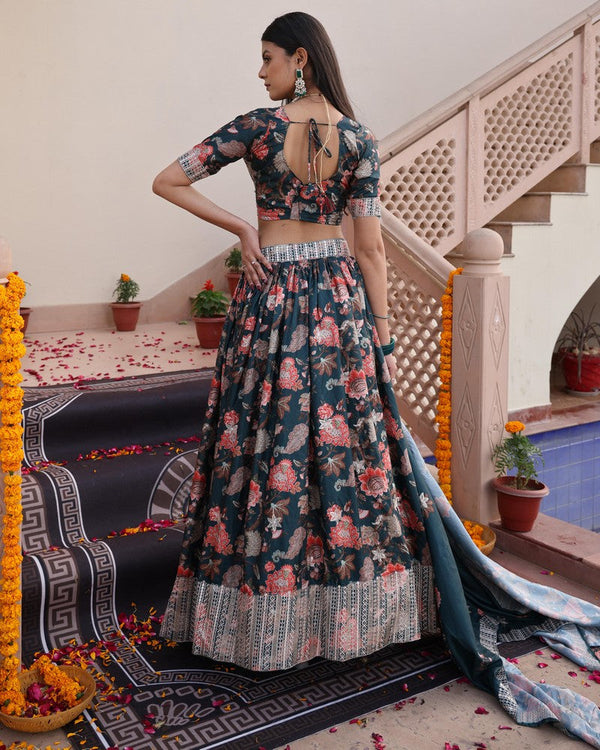 Amazing Green Color Chinon Fabric Party Wear Lehenga