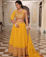 Amazing Yellow Color Georgette Fabric Party Wear Lehenga