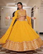Amazing Yellow Color Georgette Fabric Party Wear Lehenga