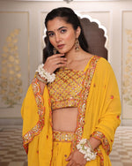 Amazing Yellow Color Georgette Fabric Party Wear Lehenga