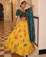 Amazing Teal Color Chinon Fabric Party Wear Lehenga