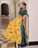 Amazing Teal Color Chinon Fabric Party Wear Lehenga