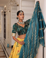 Amazing Teal Color Chinon Fabric Party Wear Lehenga
