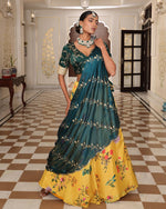 Amazing Teal Color Chinon Fabric Party Wear Lehenga