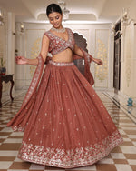 Amazing Brown Color Georgette Fabric Party Wear Lehenga