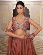 Amazing Brown Color Georgette Fabric Party Wear Lehenga