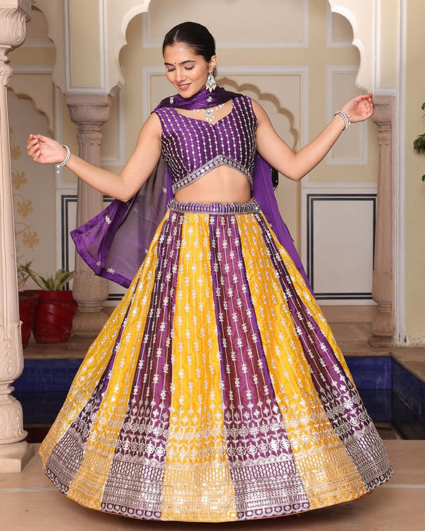 Amazing Multi Color Silk Fabric Party Wear Lehenga
