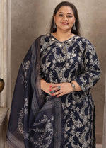 Amazing Navy Blue Color Viscose Fabric Casual Suit