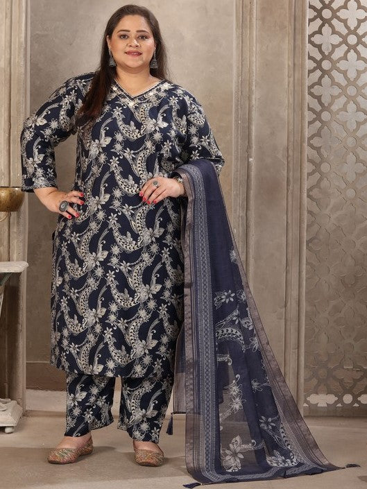 Amazing Navy Blue Color Viscose Fabric Casual Suit