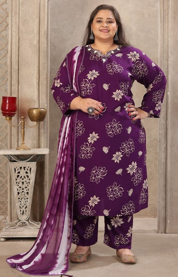 Amazing Voilet Color Rayon Fabric Casual Suit