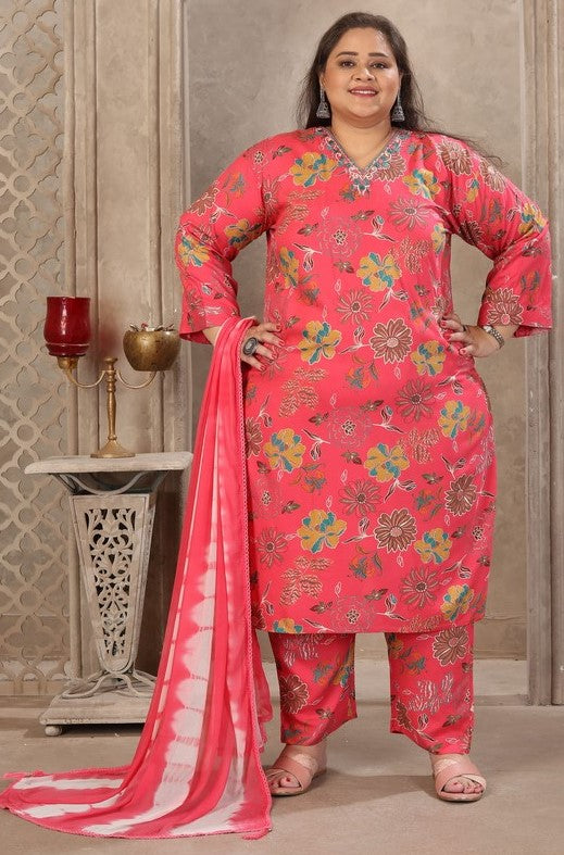 Amazing Coral Color Rayon Fabric Casual Suit