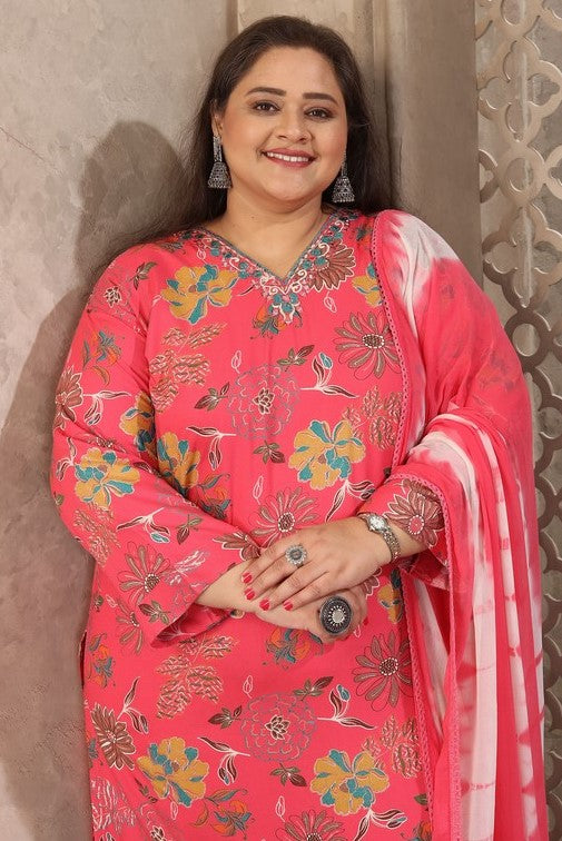 Amazing Coral Color Rayon Fabric Casual Suit