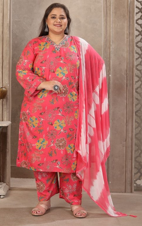 Amazing Coral Color Rayon Fabric Casual Suit