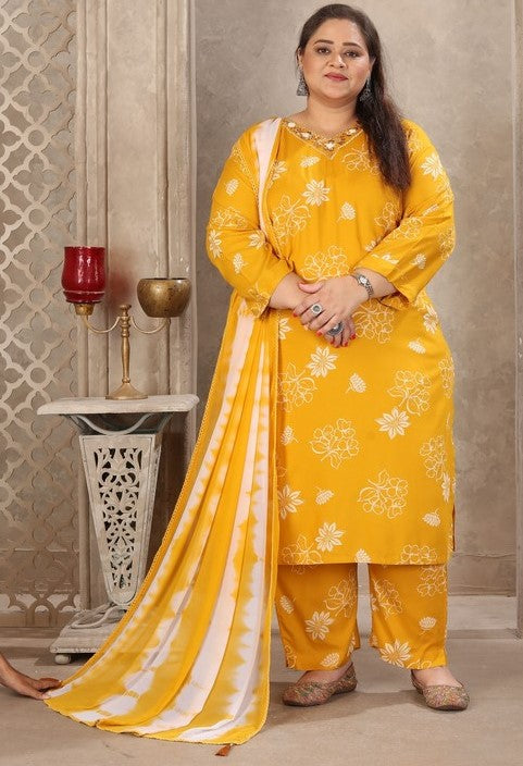 Amazing Mustard Color Rayon Fabric Casual Suit