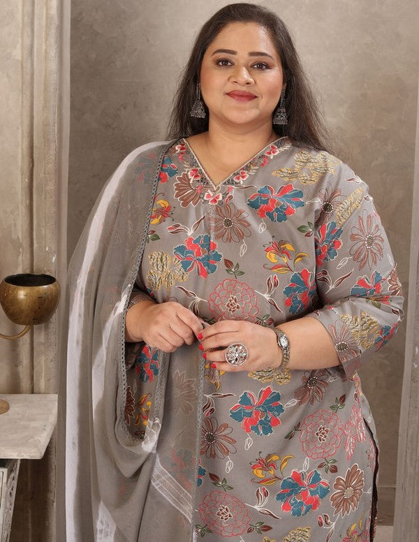 Amazing Grey Color Rayon Fabric Casual Suit