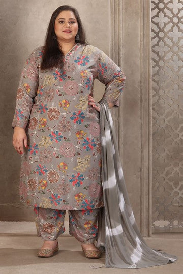 Amazing Grey Color Rayon Fabric Casual Suit