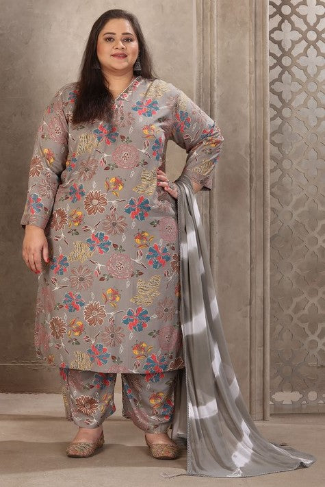 Amazing Grey Color Rayon Fabric Casual Suit