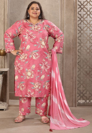 Amazing Peach Color Rayon Fabric Casual Suit