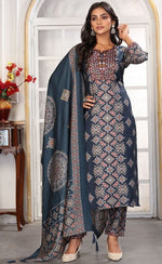 Amazing Navy Blue Color Chanderi Fabric Casual Suit