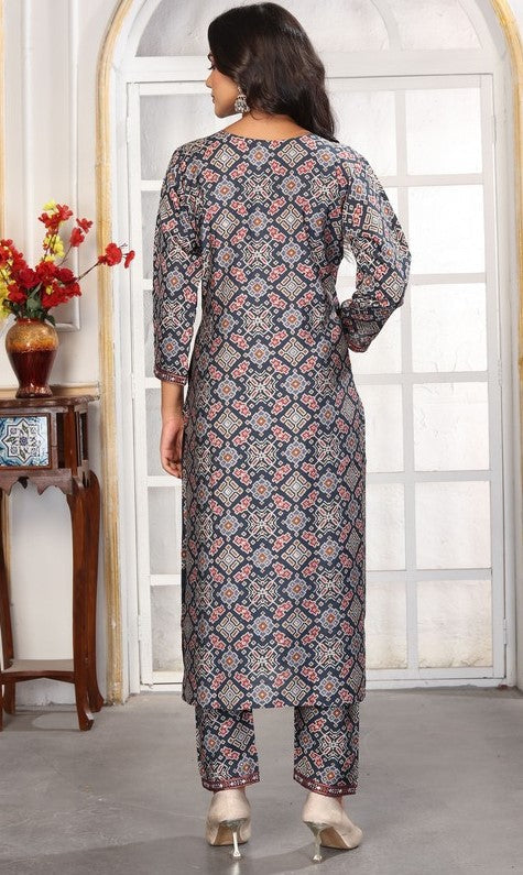 Amazing Navy Blue Color Chanderi Fabric Casual Suit