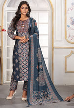 Amazing Navy Blue Color Chanderi Fabric Casual Suit