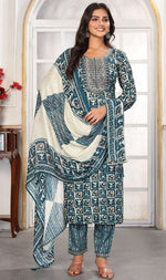 Amazing Teal Color Rayon Fabric Casual Suit