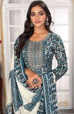 Amazing Teal Color Rayon Fabric Casual Suit