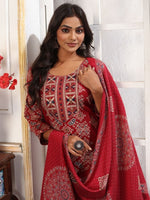 Amazing Red Color Chanderi Fabric Casual Suit