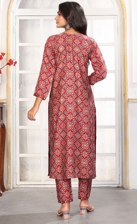 Amazing Red Color Chanderi Fabric Casual Suit