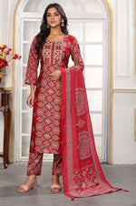 Amazing Red Color Chanderi Fabric Casual Suit