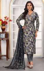 Amazing Black Color Chanderi Fabric Casual Suit