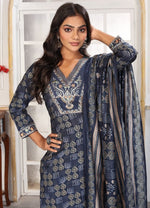 Amazing Navy Blue Color Chanderi Fabric Casual Suit