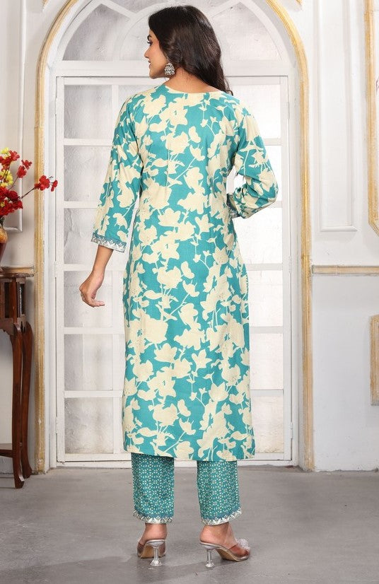 Amazing Turquoise Color Rayon Fabric Casual Suit