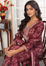 Amazing Wine Color Chanderi Fabric Casual Suit