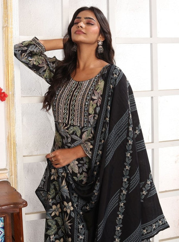 Amazing Black Color Chanderi Fabric Casual Suit